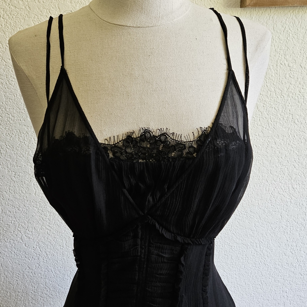 Jason Wu Black Satin Chemise with Lace Trim
